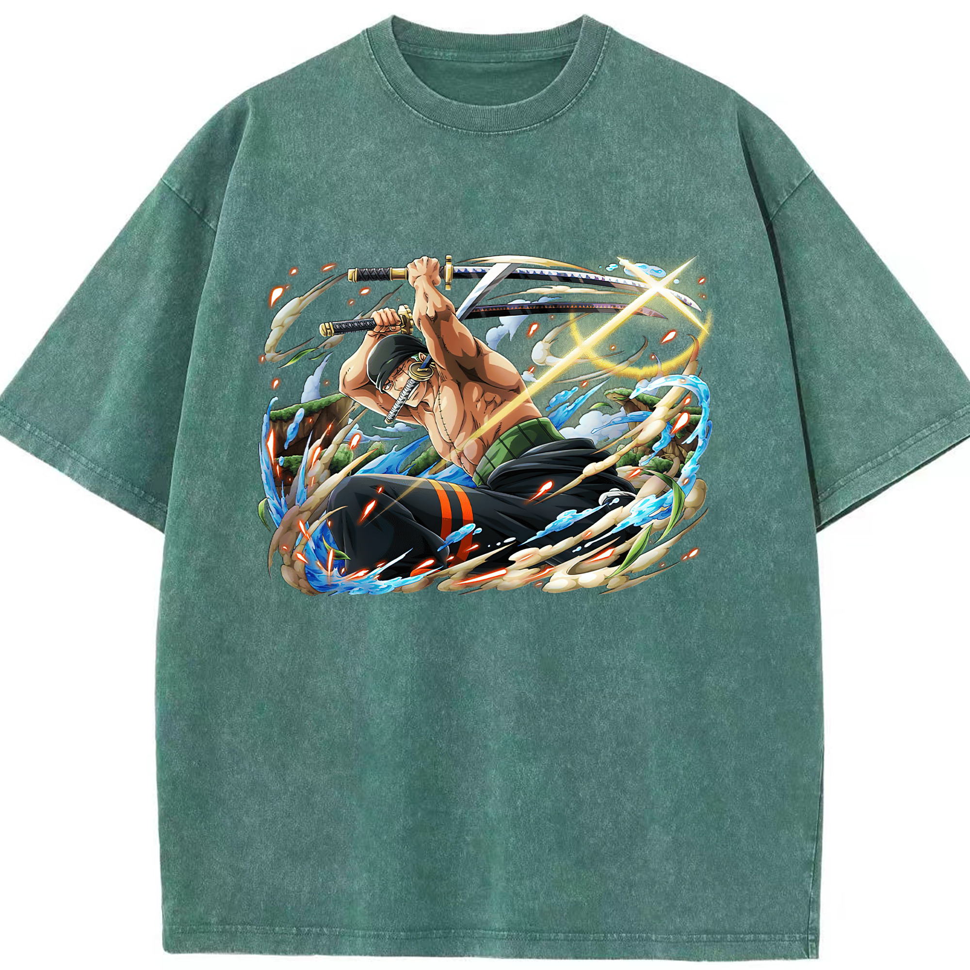 ワンピース ロロノア・ゾロ ONE PIECE Roronoa Zoro 綿100% ヴィンテージ風 半袖Tシャツ（フロントプリント）